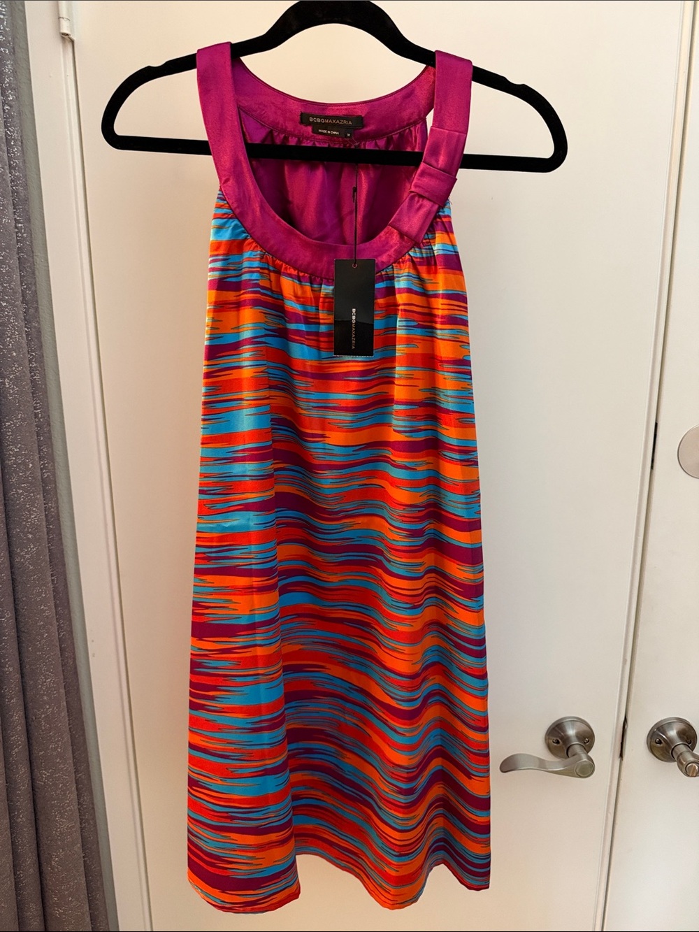 BCBGMaxAzria Multicolor Stripe Sundress with Magenta Trim